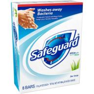Safeguard Antibacterial White with Aloe Triclosan Antibacterial Deodorant Soap, 4 oz, 8 count
