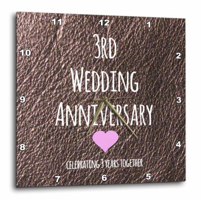 3dRose 3rd Wedding Anniversary gift - Leather celebrating 3 years together third anniversaries three yrs, Wall Clock, 13 by 13-inch