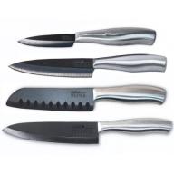 Casa Neuhaus Deluxe Set - 3" Paring Knife, 5" Utility Knife, 5" Santoku Knife & 7" Chef&#039;s Knife - Black Blade Ceramic & Stainless Steel Handle