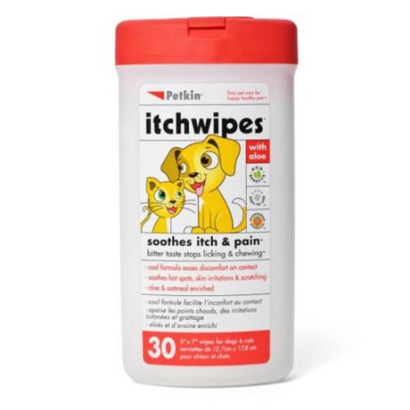 Petkin ItchWipes with Aloe for Dogs and Cats, 30 sheets