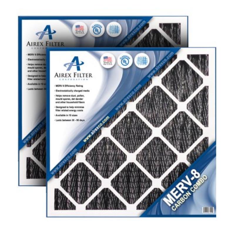 Airex 20x20x1 Carbon MERV 8 Pleated AC Furnace Air Filter, Box of 6 - (Actual Size: 19.5 X 19.5 X .75)