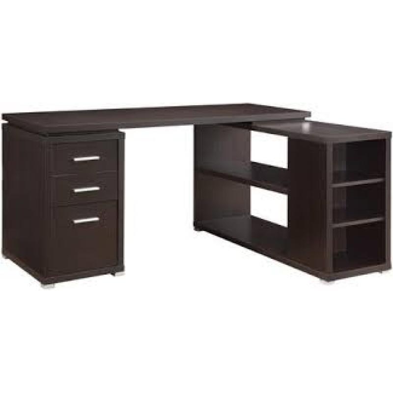 Coaster Yvette 800517 60 L-Shape Desk with 2 Drawers File Cabinet Reversible Set-Up Euro Glides and Silver Metal Hardware in Cappucc