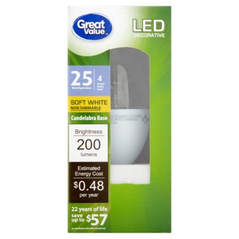 Great Value LED Light Bulb 8W (60W Equivalent) G25 (E26) Dimmable, Daylight