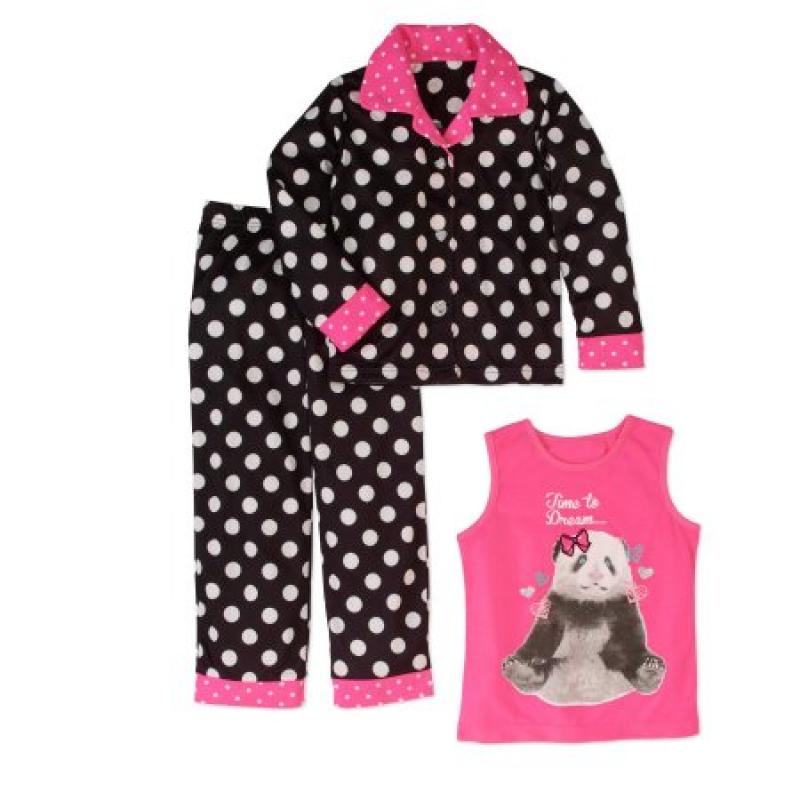 Bunz Kidz Toddler Girls&#039; Button-Up Top, Tank and Pants 3-Piece Pajama Set