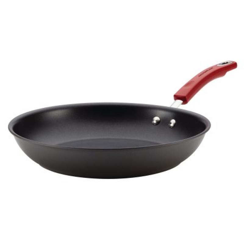 Rachael Ray Hard-Anodized Nonstick 12-1/2-Inch Skillet, Gray with Red Handle