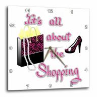 3dRose Pink Zebra Print Bag and High Heels Its All About the Shopping, Wall Clock, 10 by 10-inch