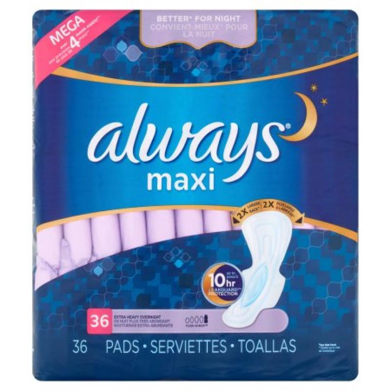 Always Maxi Extra Heavy Overnight Pads, 36 ct