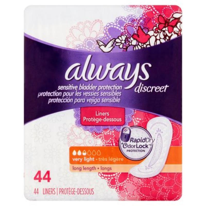 Always Discreet Bladder Protection Liners Very, Long Length - 44 CT