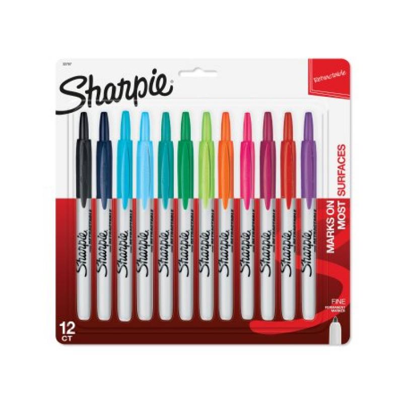 Sharpie Retractable Permanent Markers, Fine Point, Assorted, 12 Pack
