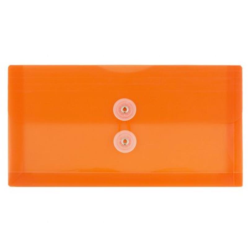 JAM Paper #10 Plastic Business Envelope with Button and String Tie Closure, 5 1/4 x 10, Orange, 108/pack