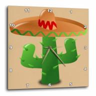 3dRose Green Cactus With Tan Sombreo, Wall Clock, 13 by 13-inch