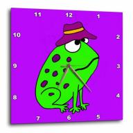 3dRose Funky Green Frog Wearing Purple Hat, Wall Clock, 10 by 10-inch