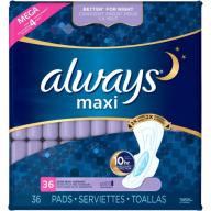Always Maxi Extra Heavy Overnight Pads with Flexi-Wings, (Choose your Count)