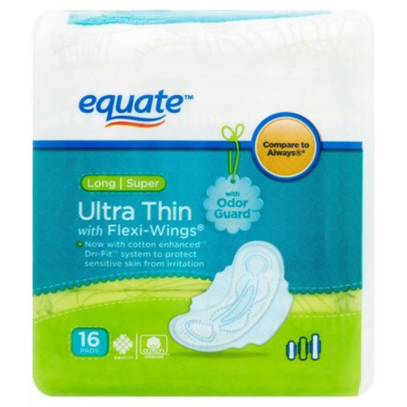 Equate Ultra Thin Super Long Pads With Wings, 16ct