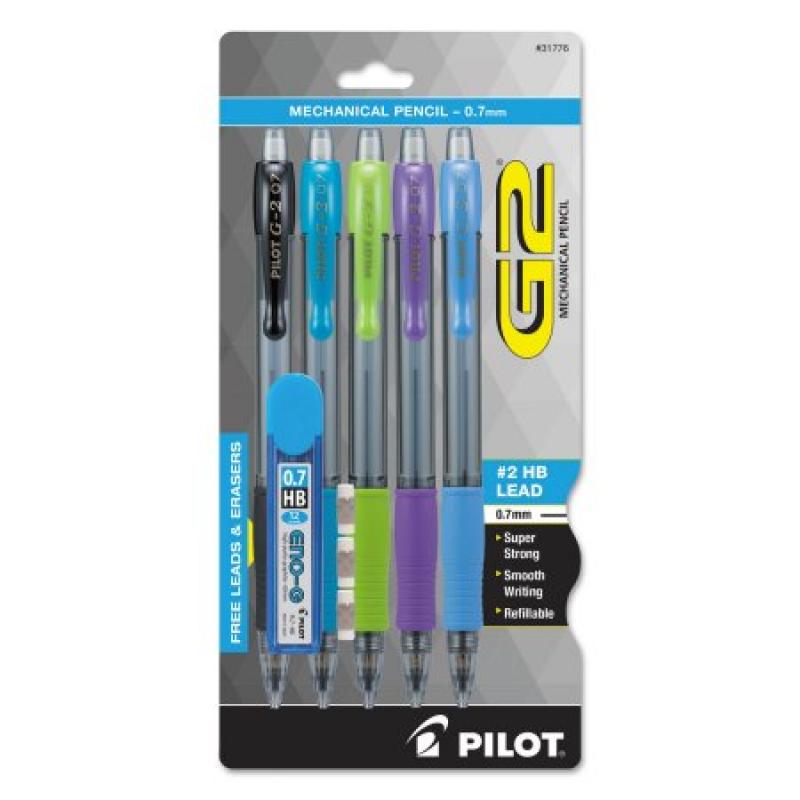 Pilot G2 Mechanical Pencil, #2 HB Lead, 0.5mm, Assorted Barrels, 5-Packs