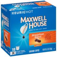 Maxwell House Breakfast Blend Light Roast Coffee K-Cup Packs, 18 count, 5.57 OZ (158g)