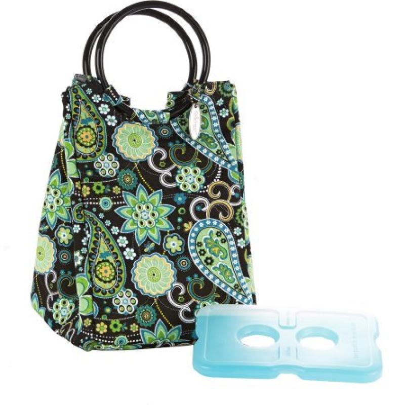 Fit and Fresh Retro Designer Lunch Bag in Green Paisley with Ice