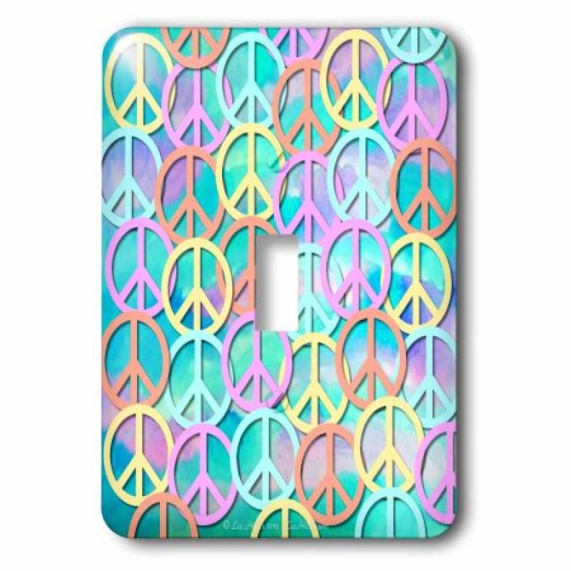 3dRose Retro 60s Pastel Peace Signs on Blue Pink Watercolor, Single Toggle Switch