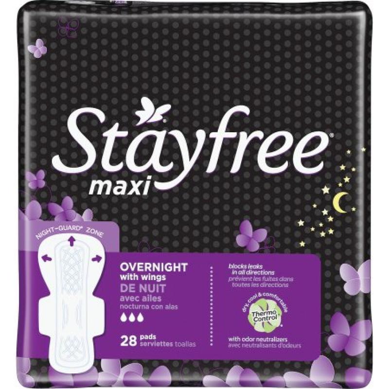 Stayfree Maxi Pads Overnight With Wings - 28 Count