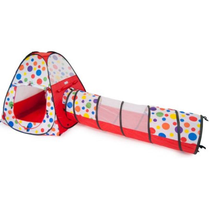eWonderWorld Polka Dot Teepee Ball Tent House with Tunnel and Safety Meshing for Child Play Visibility and Tote, 2 Piece