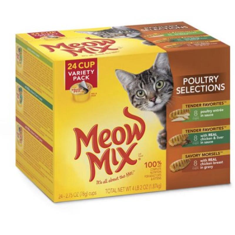 Meow Mix Poultry Selections Wet Cat Food Variety Pack, 2.75-Ounce Cups (Pack of 24)