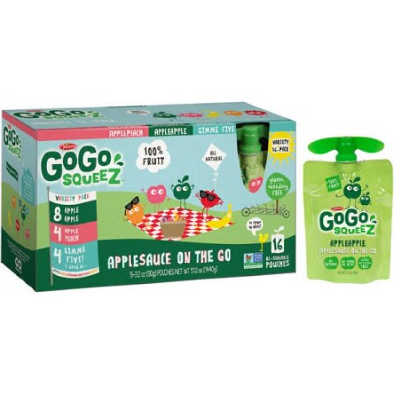 GoGo squeeZ Applesauce On the Go Variety Pack, 3.2 oz, 16 count