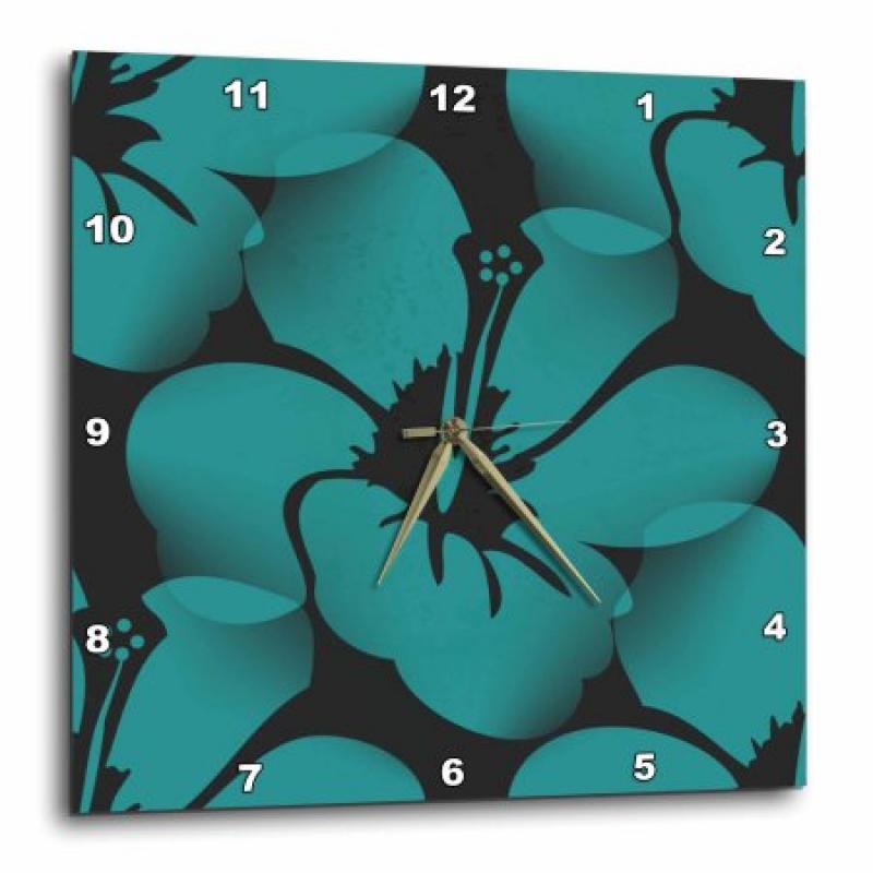 3dRose Teal Blue Tropical Hibiscus Flowers - Floral Art - Hawaiian, Wall Clock, 15 by 15-inch