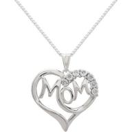 Diamond Accent Sterling Silver "Mom" in Heart Pendant, 18"