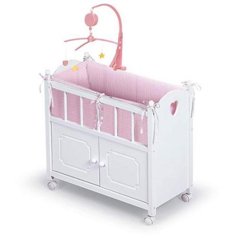 Badger Basket Doll Crib with Cabinet, Bedding and Musical to Mobile - Fits Most 18" Dolls & My Life As