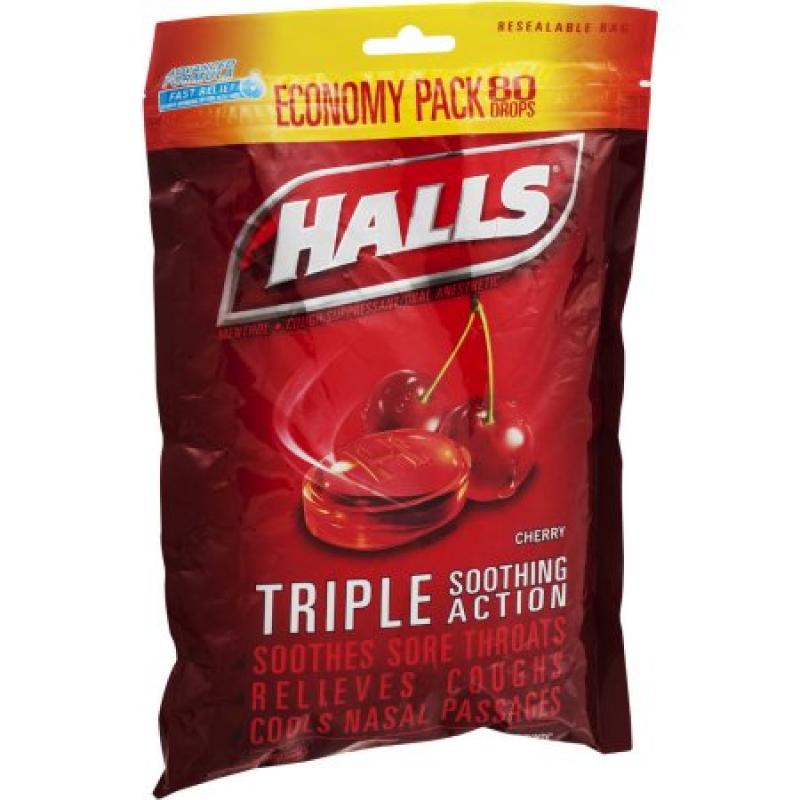 Halls Cherry Menthol Drops Cough Suppressant 80 Ct
