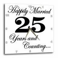 3dRose Happily married 25 years and counting. Black., Wall Clock, 13 by 13-inch