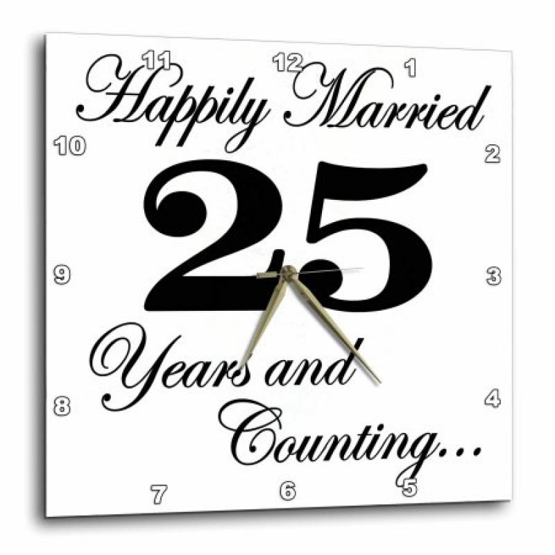 3dRose Happily married 25 years and counting. Black., Wall Clock, 13 by 13-inch