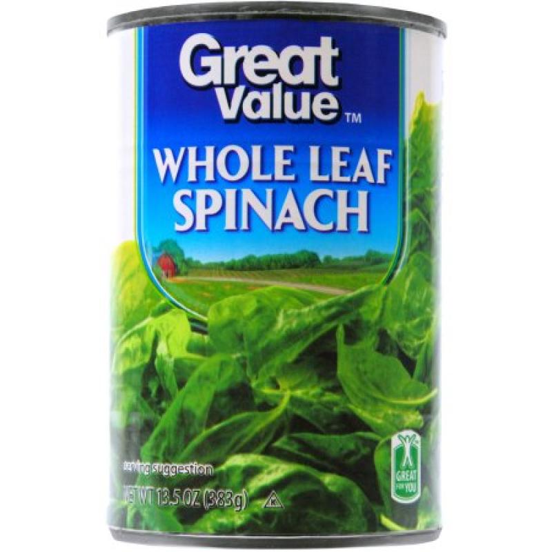 Great Value Whole Leaf Spinach, 13.5 oz