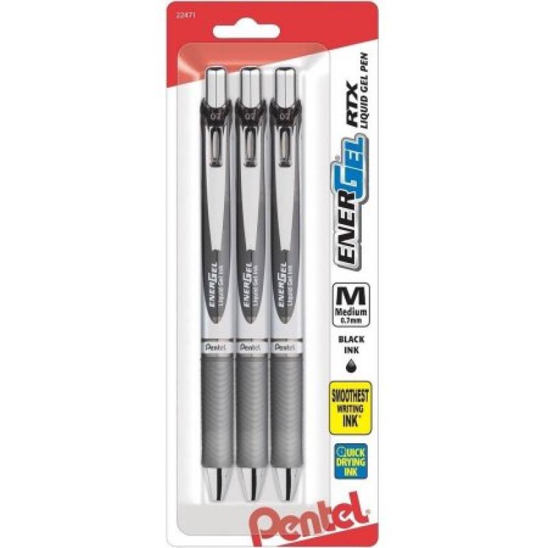 EnerGel RTX Retractable Liquid Gel Pen, Medium Line, 3pk, Black