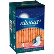 Always Ultra Thin Overnight Pads with Flexi-Wings, (Choose your Count)