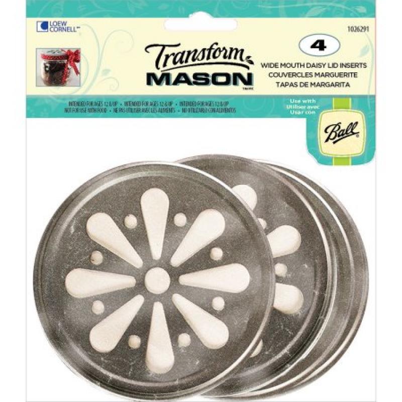 Transform Mason Lid Inserts, 4-Pack, Silver Daisy, Wide Mouth