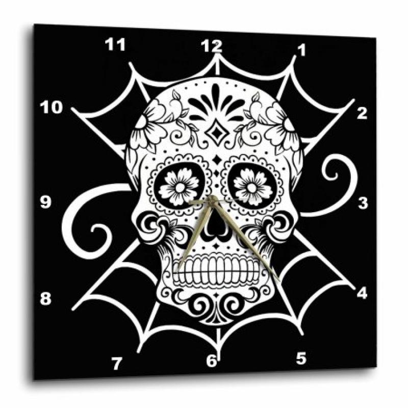 3dRose Day of the Dead. Black and white., Wall Clock, 10 by 10-inch