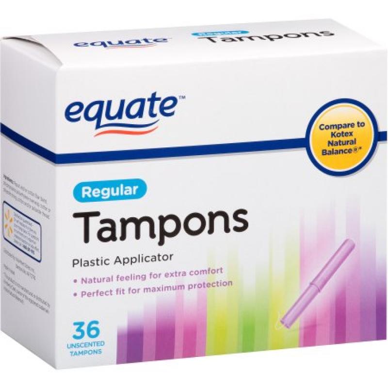 Equate Plastic Applicator Regular Absorbency Unscented Tampons, 36 count