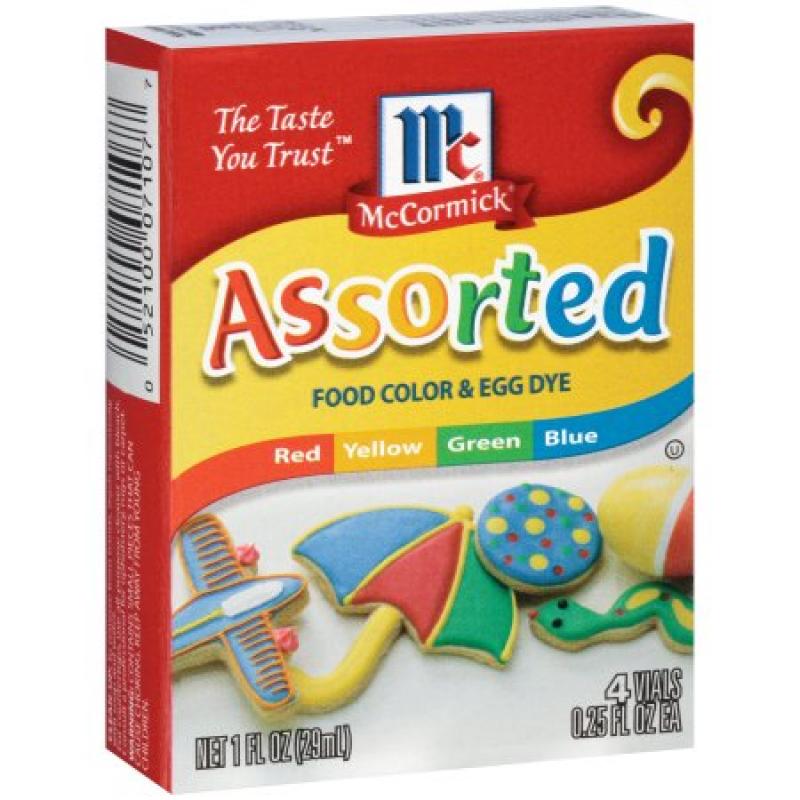 McCormick Assorted Red/Yellow/Green/Blue Food Color & Egg Dye, .25 fl oz, 4 count