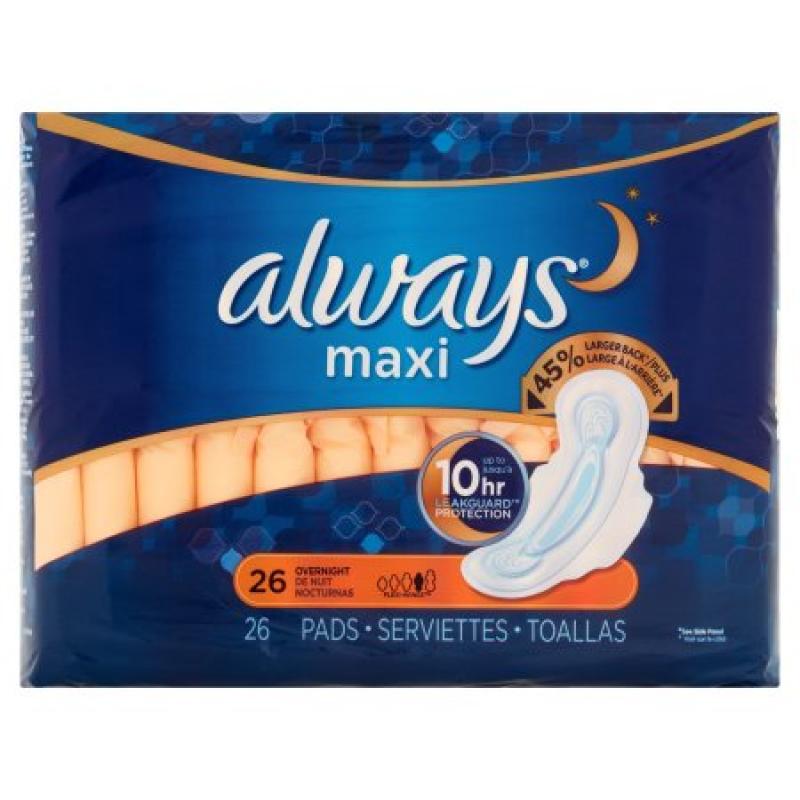 Always Maxi Overnight Pads with Flexi-Wings, (Choose your Count)
