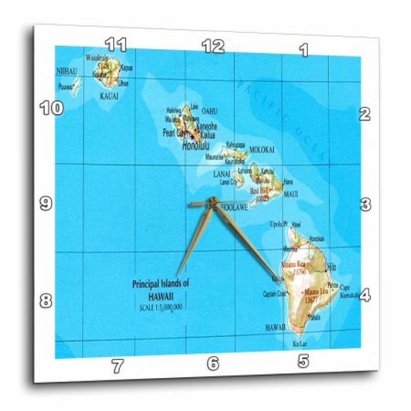3dRose Map Of Hawaiian Islands, Wall Clock, 10 by 10-inch