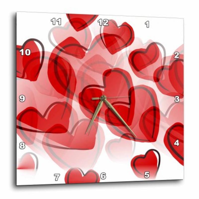 3dRose Love Red Hearts - Lovable Art - Valentines Day, Wall Clock, 13 by 13-inch