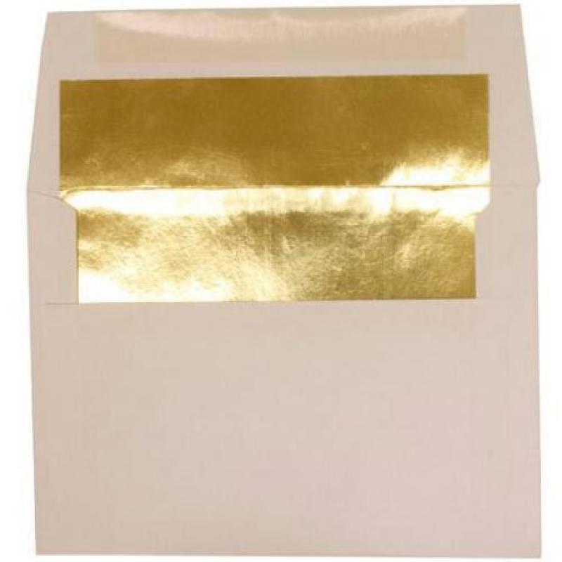 JAM Paper A6 4-3/4" x 6-1/2" Foil-Lined Invitation Envelopes, White with Gold Foil Lining, 25-Pack