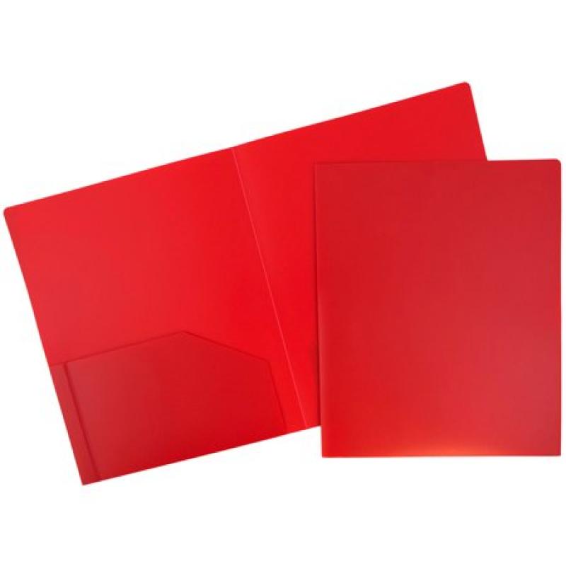 JAM Paper Heavy Duty Plastic Two Pocket Presentation Folders, Red, 108/pack