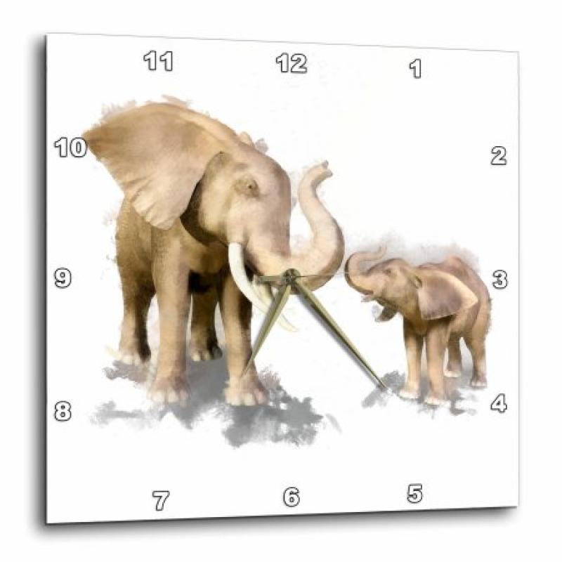 3dRose Elephant Mother and Child Trumpeting, Wall Clock, 15 by 15-inch
