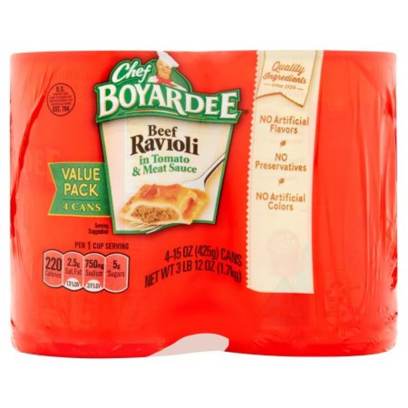 Chef Boyardee In Tomato & Meat Sauce 15 Oz Beef Ravioli, 4 Ct
