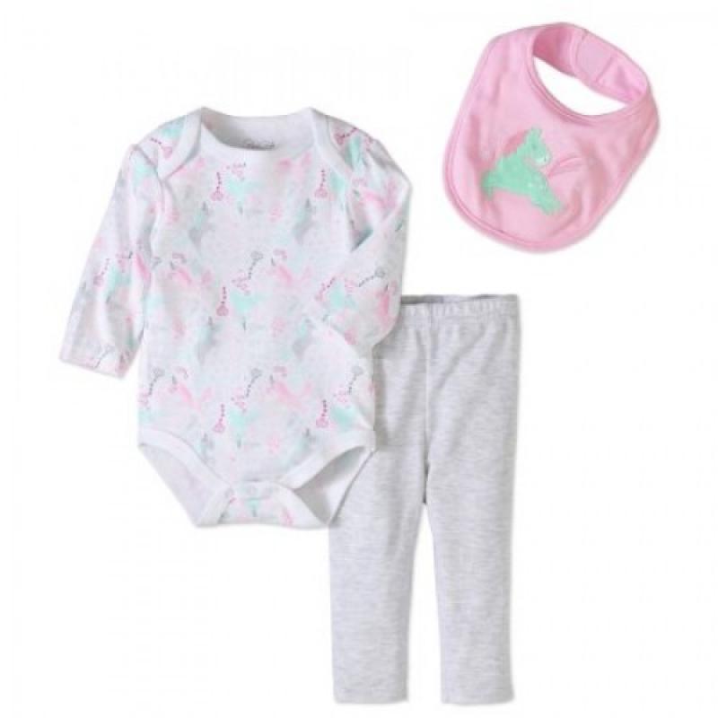 Rene Rofe Newborn Baby Girl Bodysuit, Bib & Turn-me-Round Pant, 3pc Set