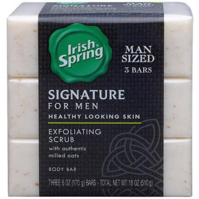 Irish Spring Signature For Men Exfoliating Scrub Deodorant Bar Soap, 6 oz, 3 count