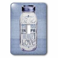 3dRose Mason Jar on Burlap Print Blue - The Best Things in Life are Made with Love - Gifts for the Cook, 2 Plug Outlet Cover