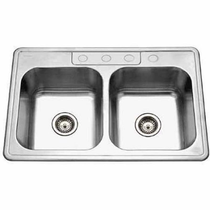 Houzer 3322-8BS4-1 Glowtone Series Topmount Stainless Steel Double Bowl Kitchen Sink